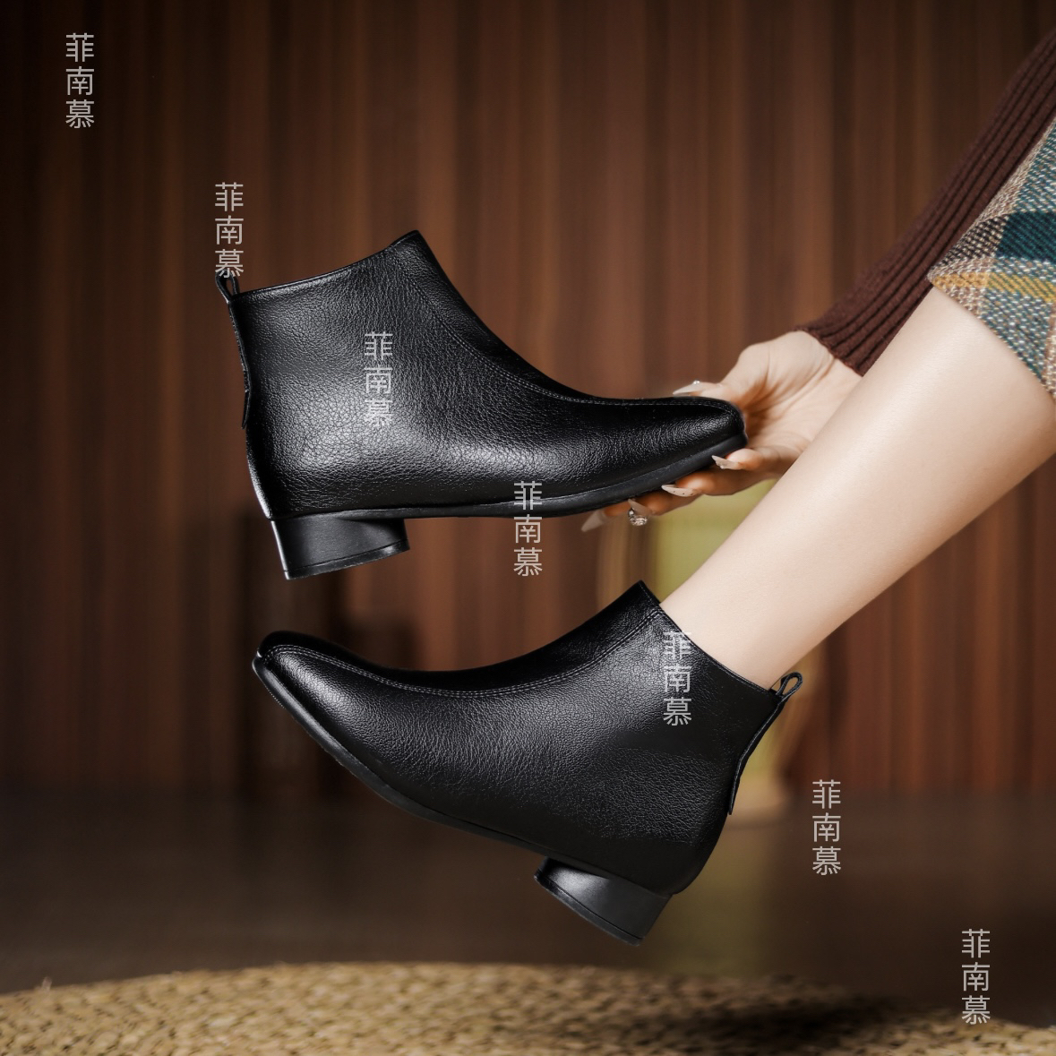 法式新款秋冬时装靴时尚休闲百搭复古粗跟潮流英伦风方头舒适1116