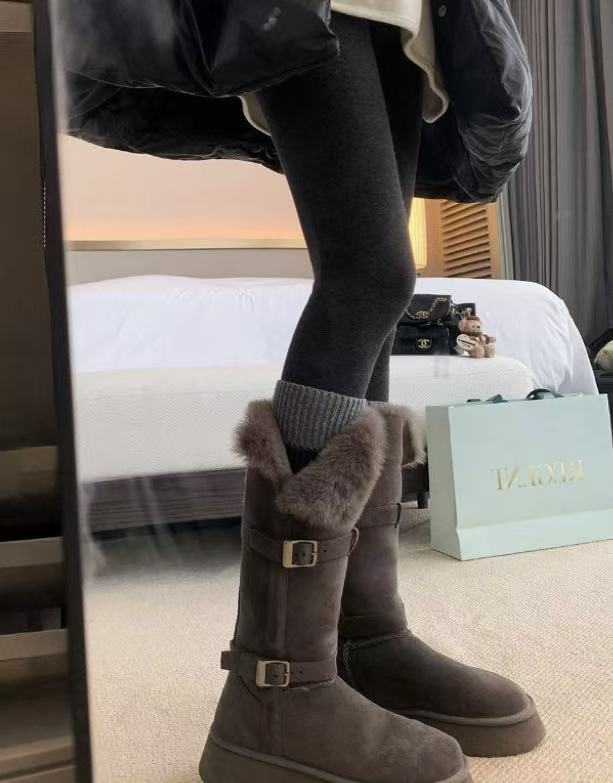 小慧 复古英伦风加绒加厚两穿厚底长高筒雪地靴KH51