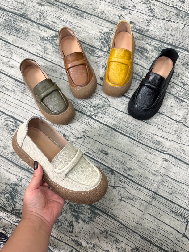 复古手工牛皮软底豆豆乐福休闲女鞋