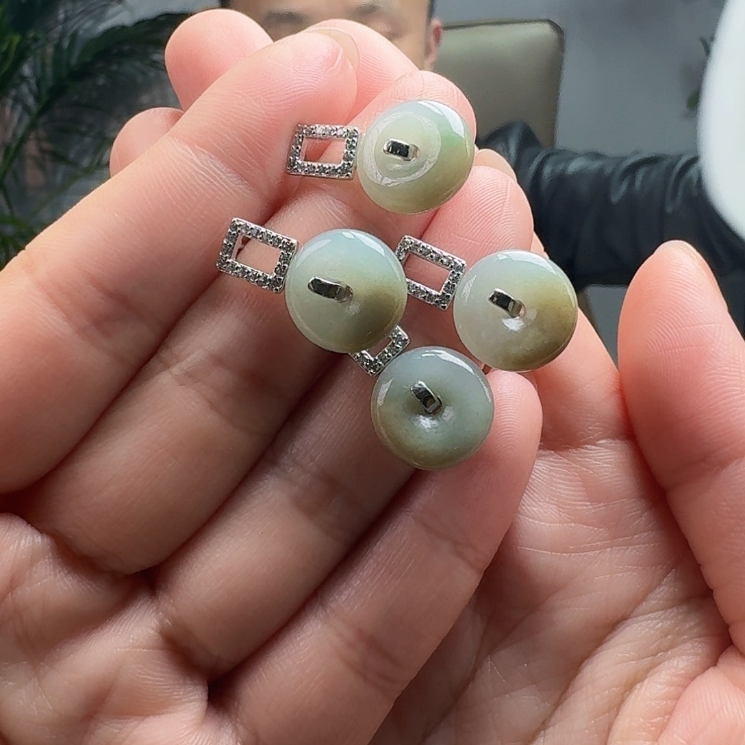 翡翠耳饰银S925镶嵌多样性发货其一