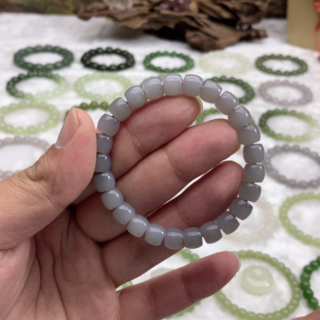 和田玉未镶嵌手串（直切烟紫7.8）