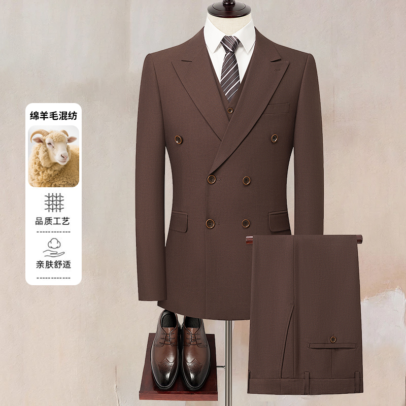 Romon/罗蒙双排扣西服套装男士高端结婚礼服时尚英伦职业两件套