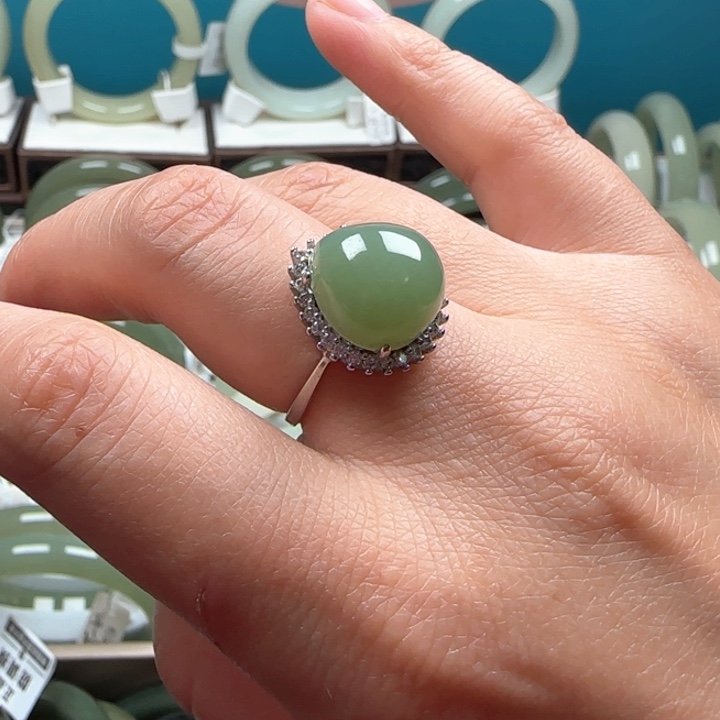 和田玉戒指银S925镶嵌