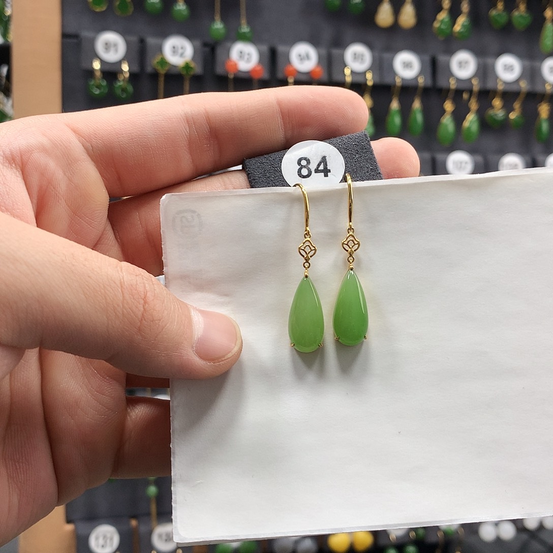 和田玉耳饰18K金镶嵌