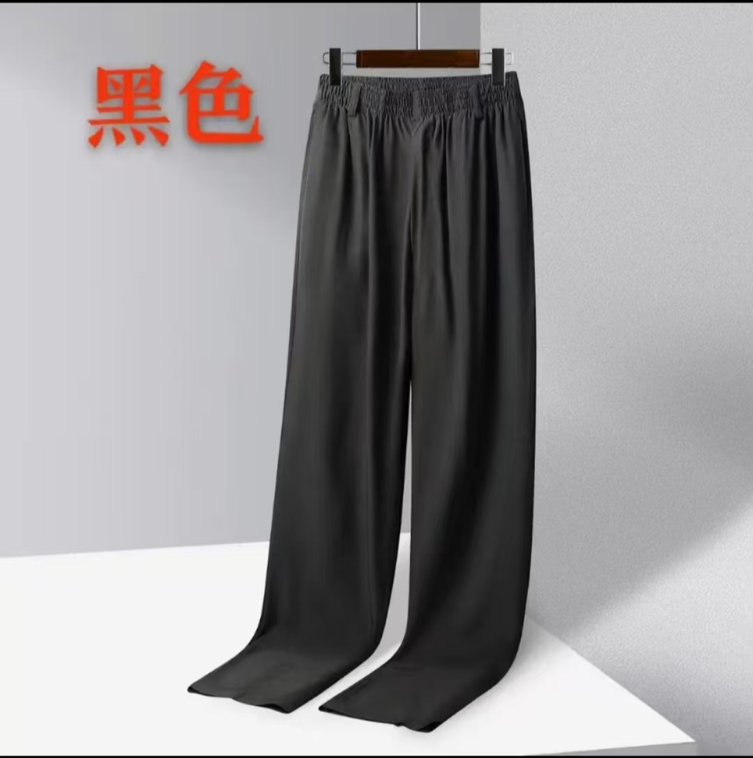 男士夏季薄款天然桑蚕丝男裤休闲百搭透气真丝长裤松紧腰可穿皮带