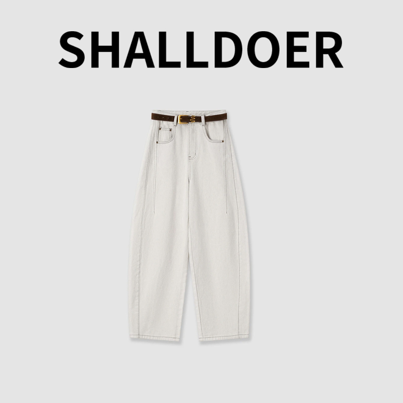 松弛感牛仔腰带2025冬季米白肌理金属扣出街自带简约风格牛仔裤