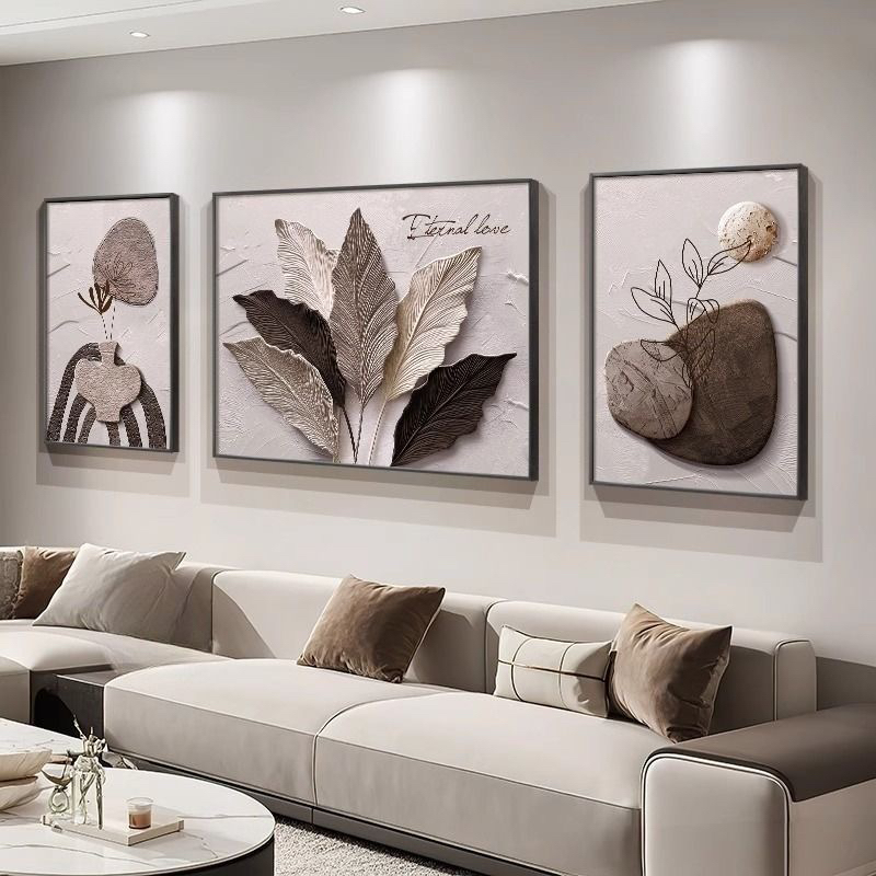 家大业大客厅大白墙仿浮雕立体感沙发背景墙装饰画高级感