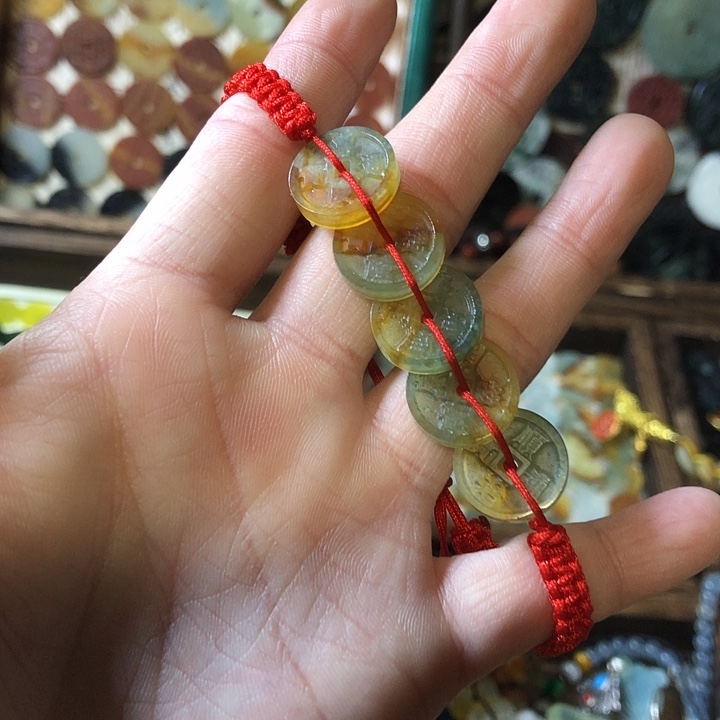 岫玉岫玉五帝钱手链未镶嵌