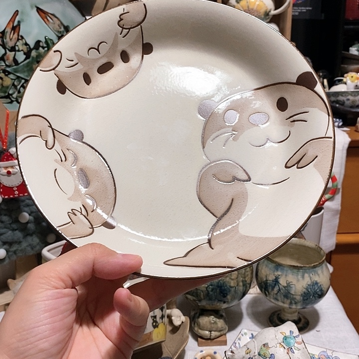 搪瓷大菜盘水獭…………陶胎