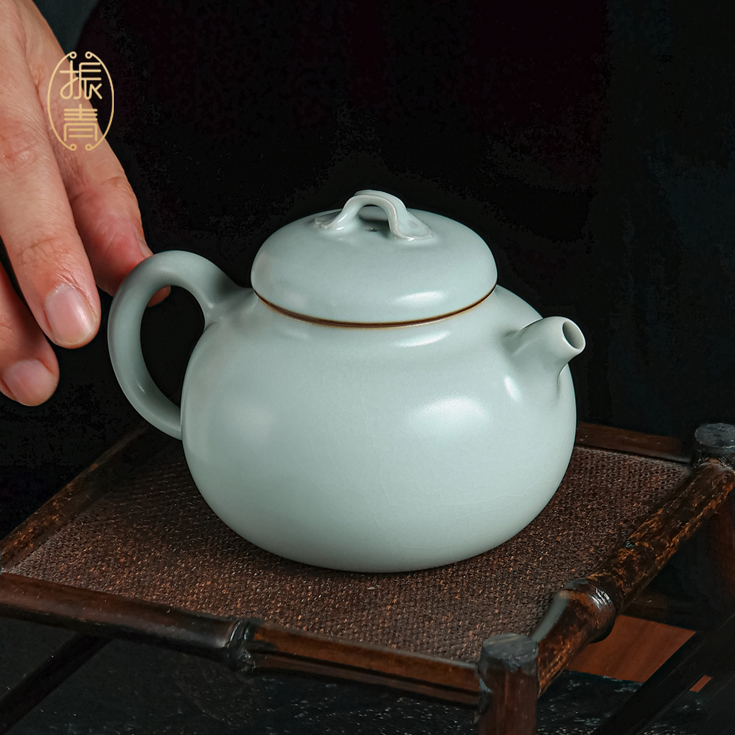 景德镇汝窑茶壶单壶高档茶具陶瓷中式复古如意泡茶壶青瓷高端礼品