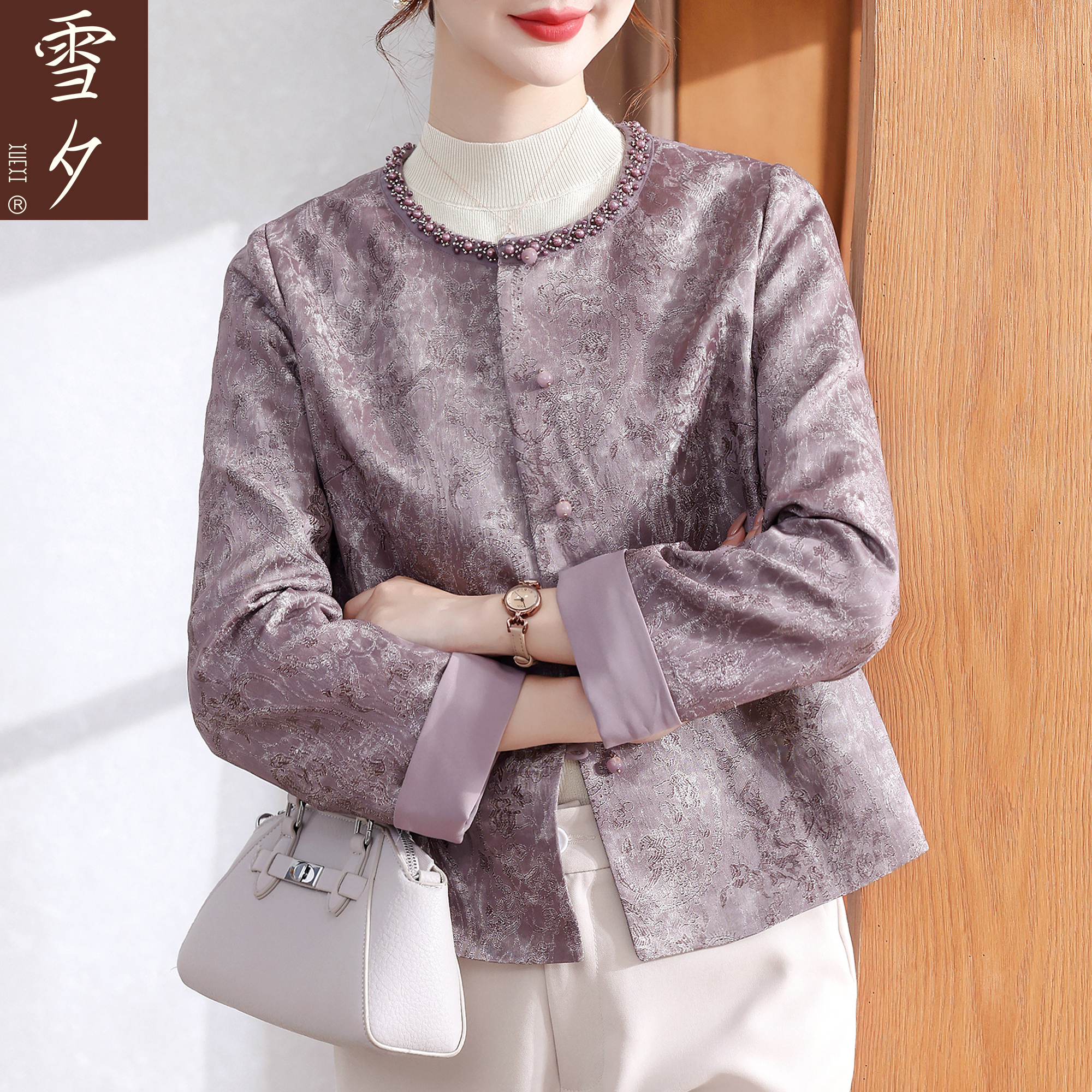 小个子妈妈秋装短款风衣外套中老年女装中式40岁50国风开衫上衣服