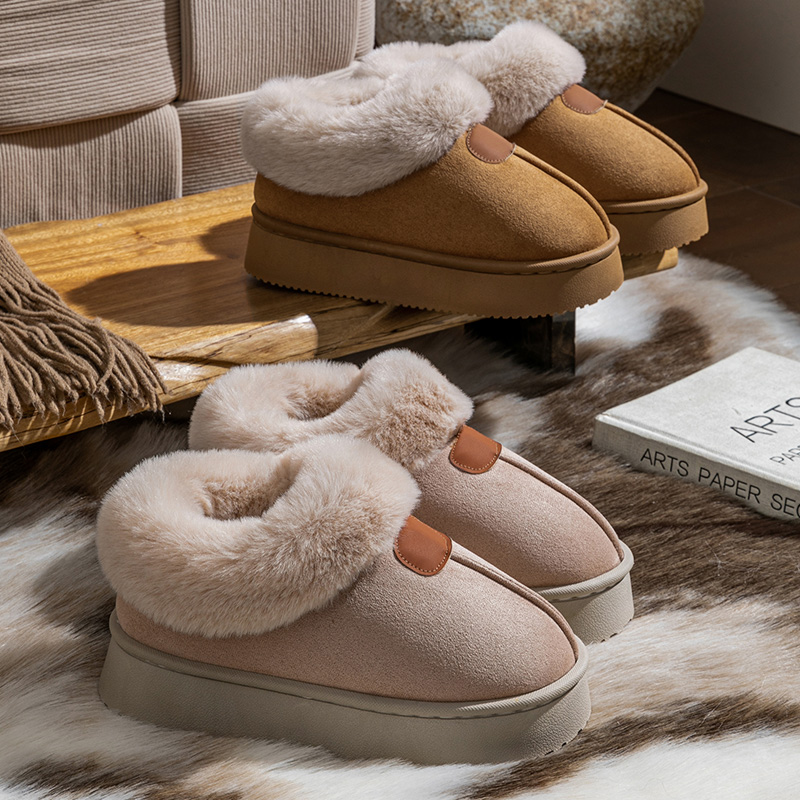 新款冬季女毛毛加绒厚底居家外穿舒适加厚包跟棉鞋
