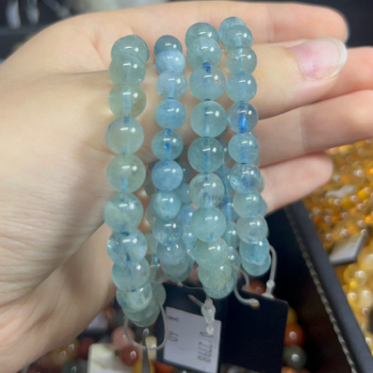 【小微瑕珠宝店】海蓝宝绿色手串 新疆素串 集合链接