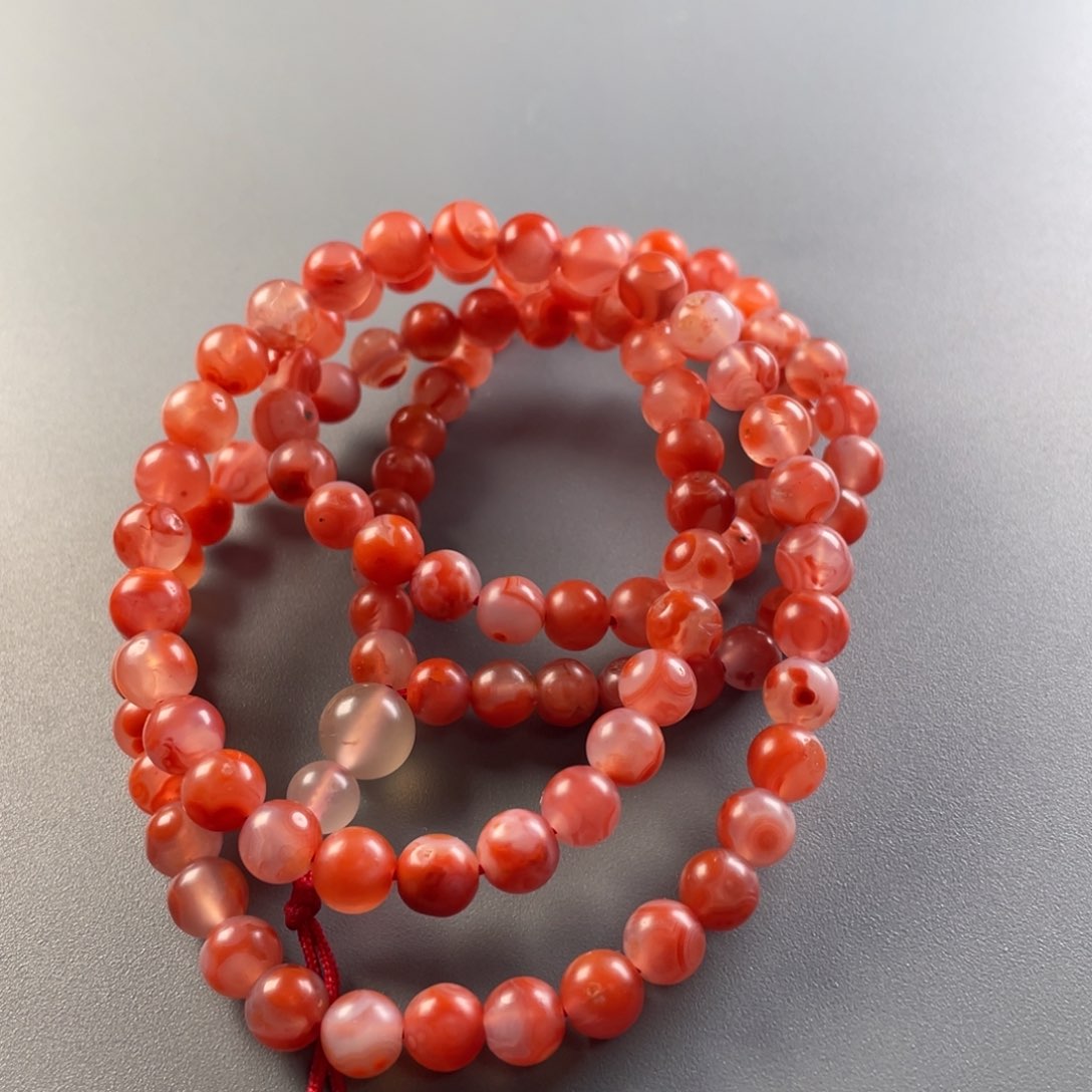 南红玛瑙天然原矿杨柳茶花岭多圈卡7未镶嵌