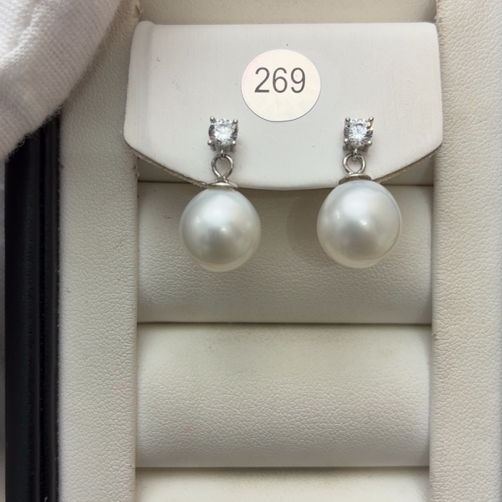 耳饰银S925镶嵌海水珍珠
