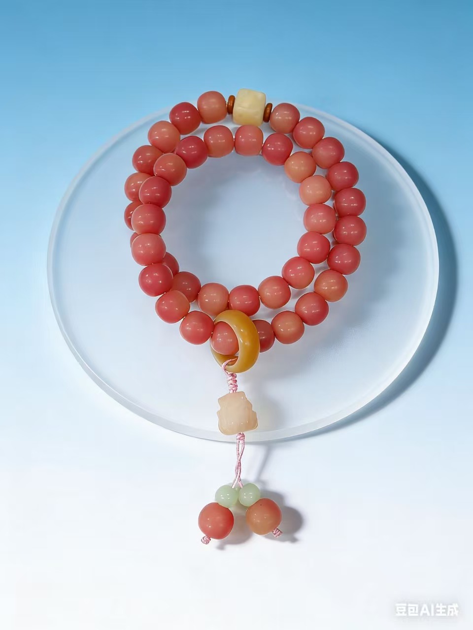 PT-042飘花粉国风双圈菩提根手串菩提子手持（无礼盒）