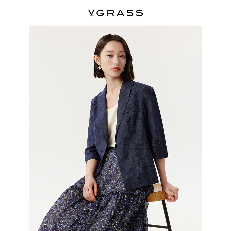 VGRASS亚麻经典软西装外套25年夏季新款无里布包边外套VSW2Q2387D