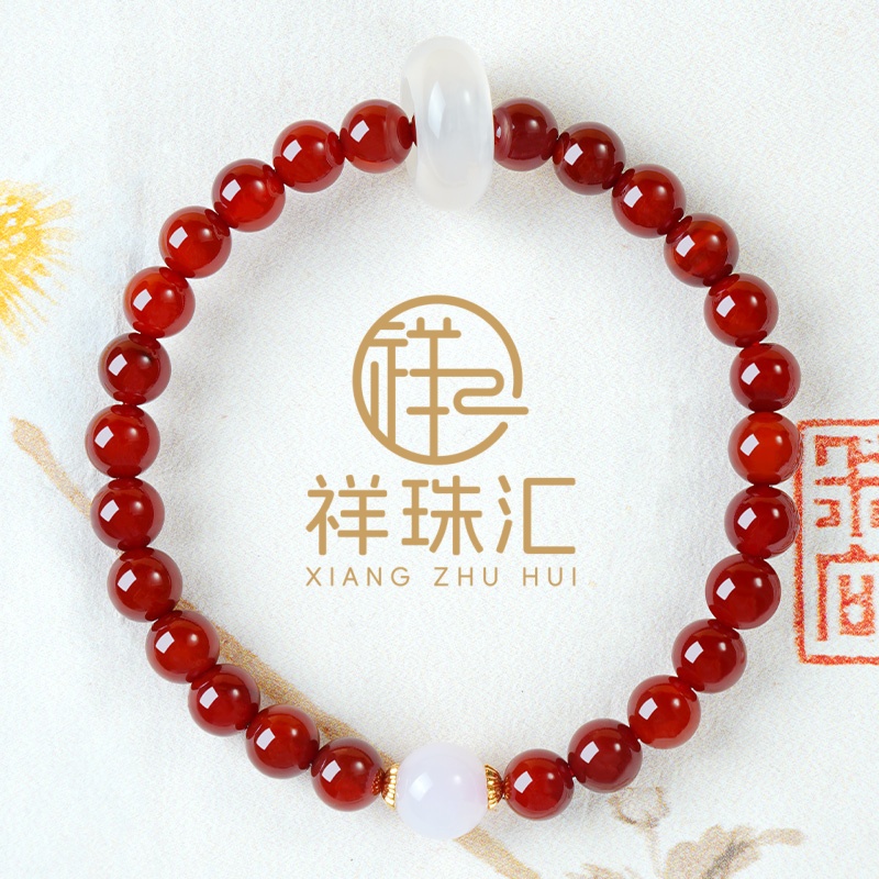 天然南红配玉髓跑环盐源玛瑙顶珠手链 多样性发一 SL623