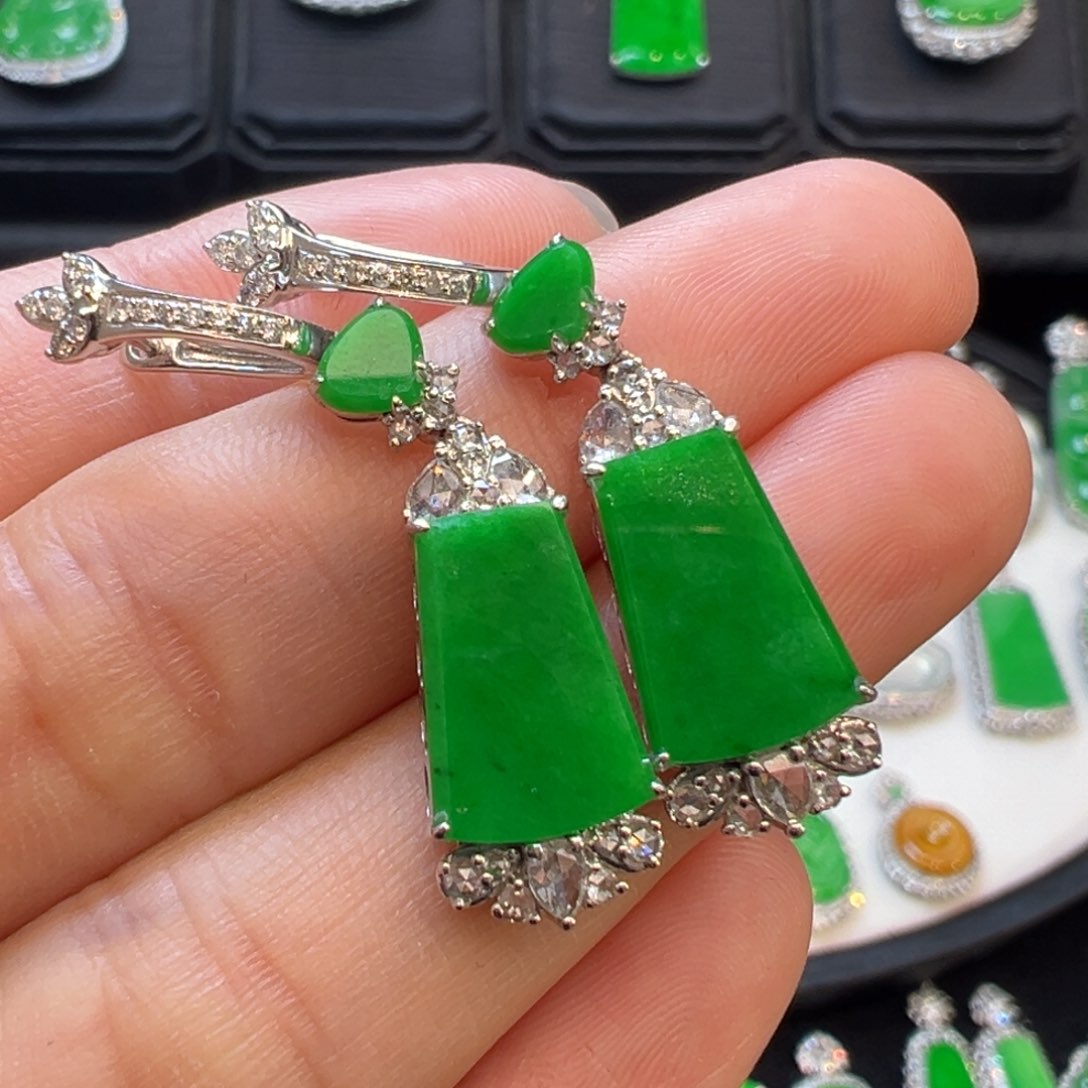 翡翠耳饰18K金镶嵌收到货48小时鉴赏期