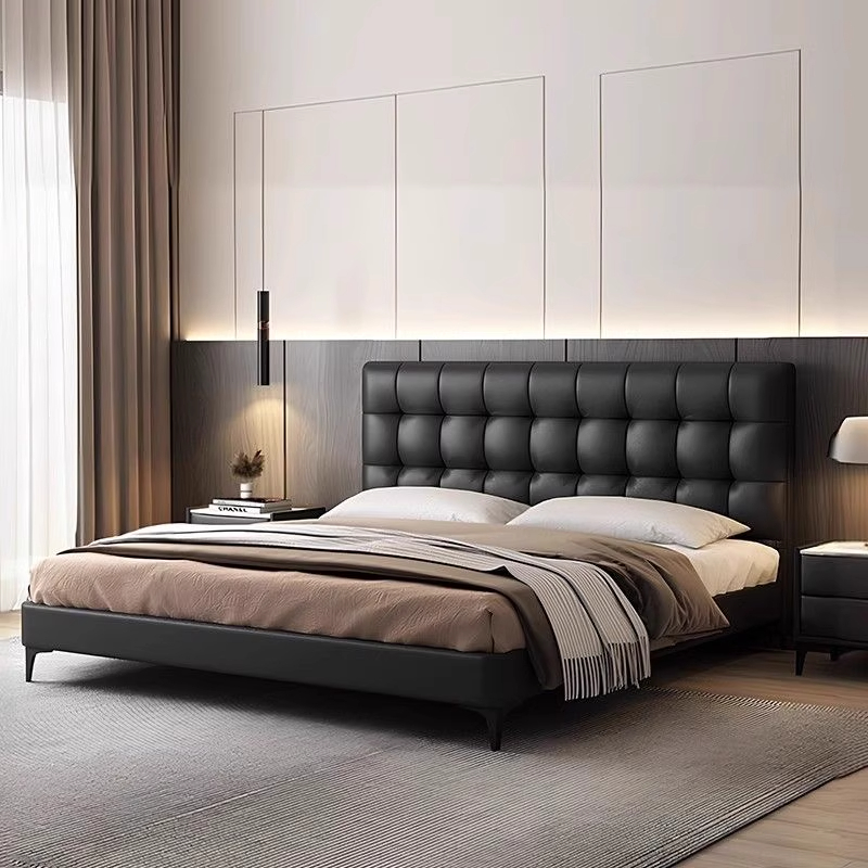 家用极简大床婚床主卧室简约轻奢裂纹衣柜皮艺床储物