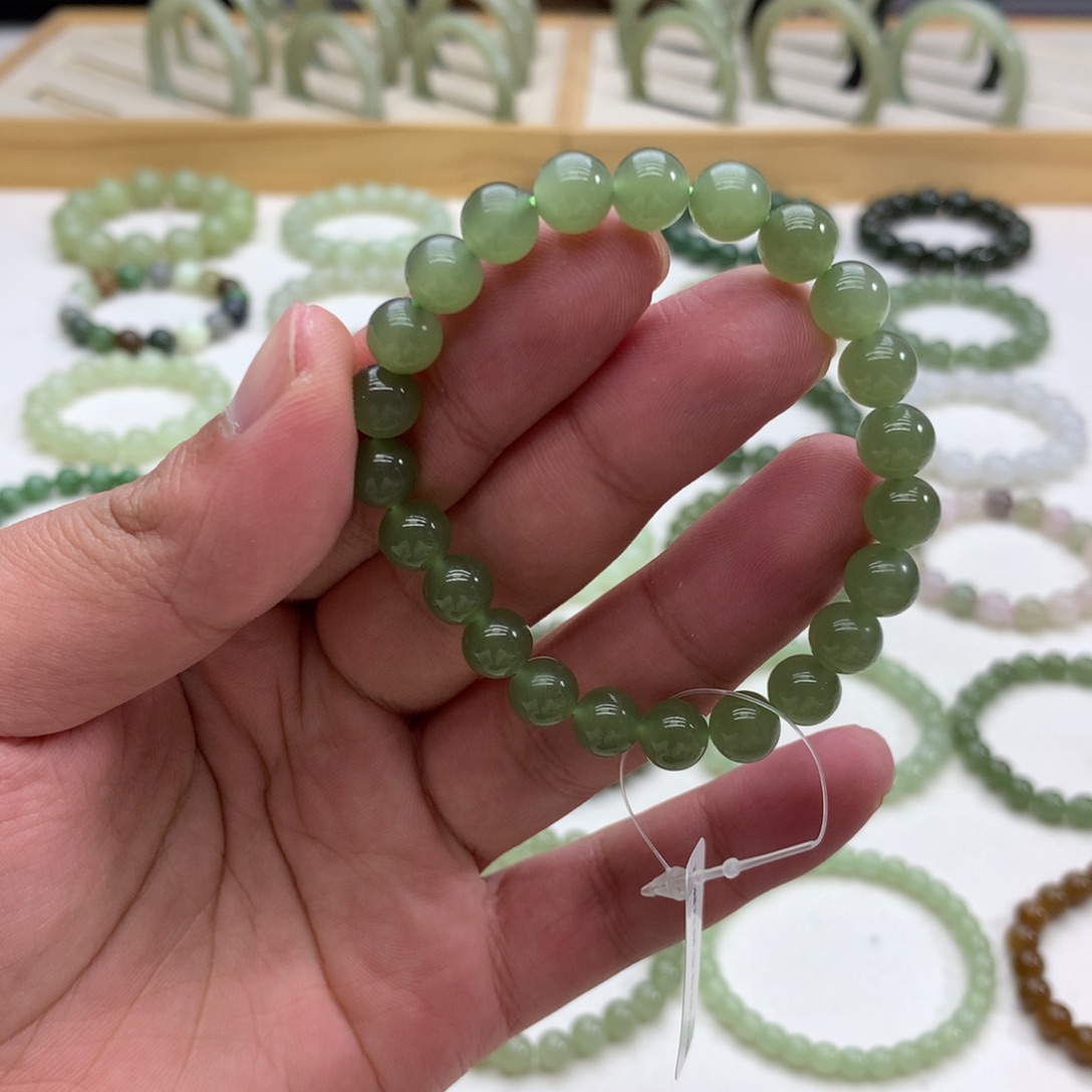 和田玉手串（湖水绿8）未镶嵌