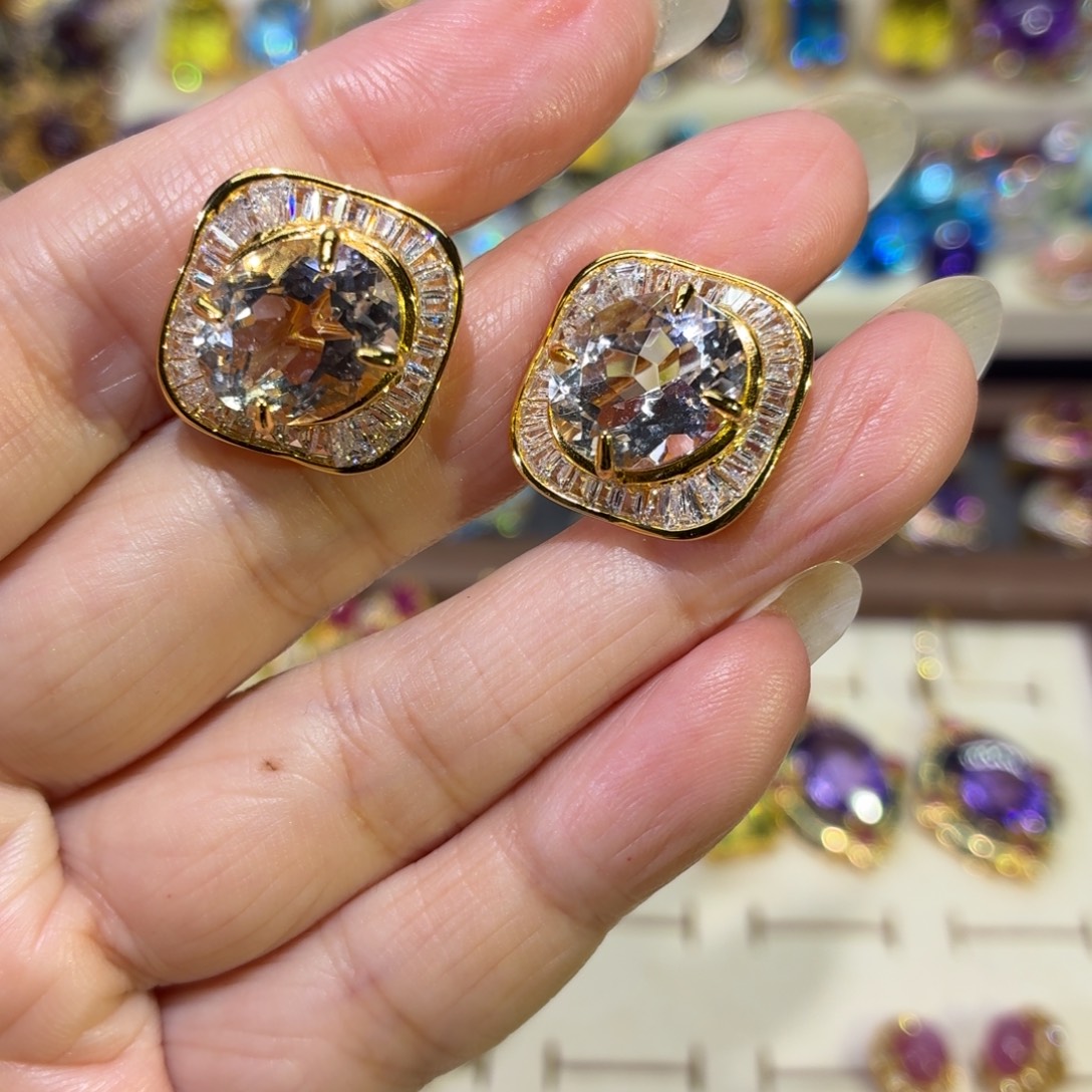 《***》水晶银S925镶嵌耳饰