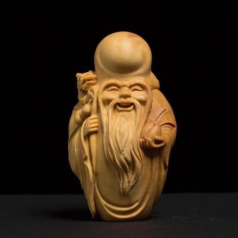 黄杨木雕刻招财南极仙翁摆件寿星公手把件盘玩送礼木质贺寿送礼
