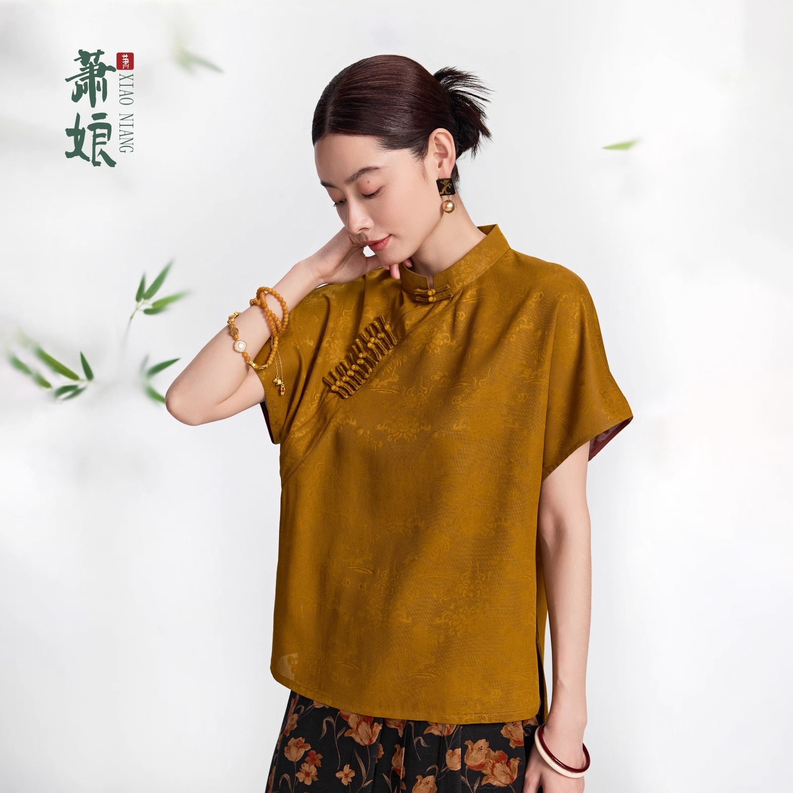 萧娘【宁夏】香云纱上衣女新中式宽松复古国风时尚桑蚕丝中国风2527