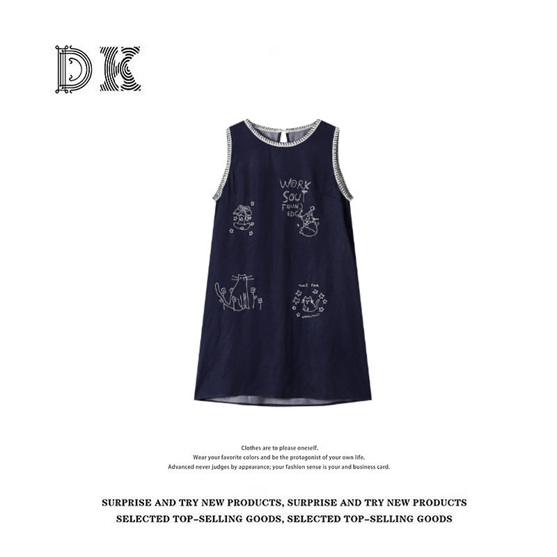 DK 2025女装 夏季设计感刺绣无袖背心连衣裙 60197