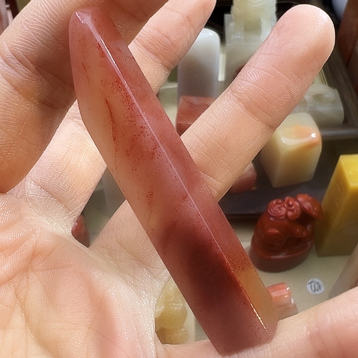 *****寿山石印石玻璃底水冻朱砂