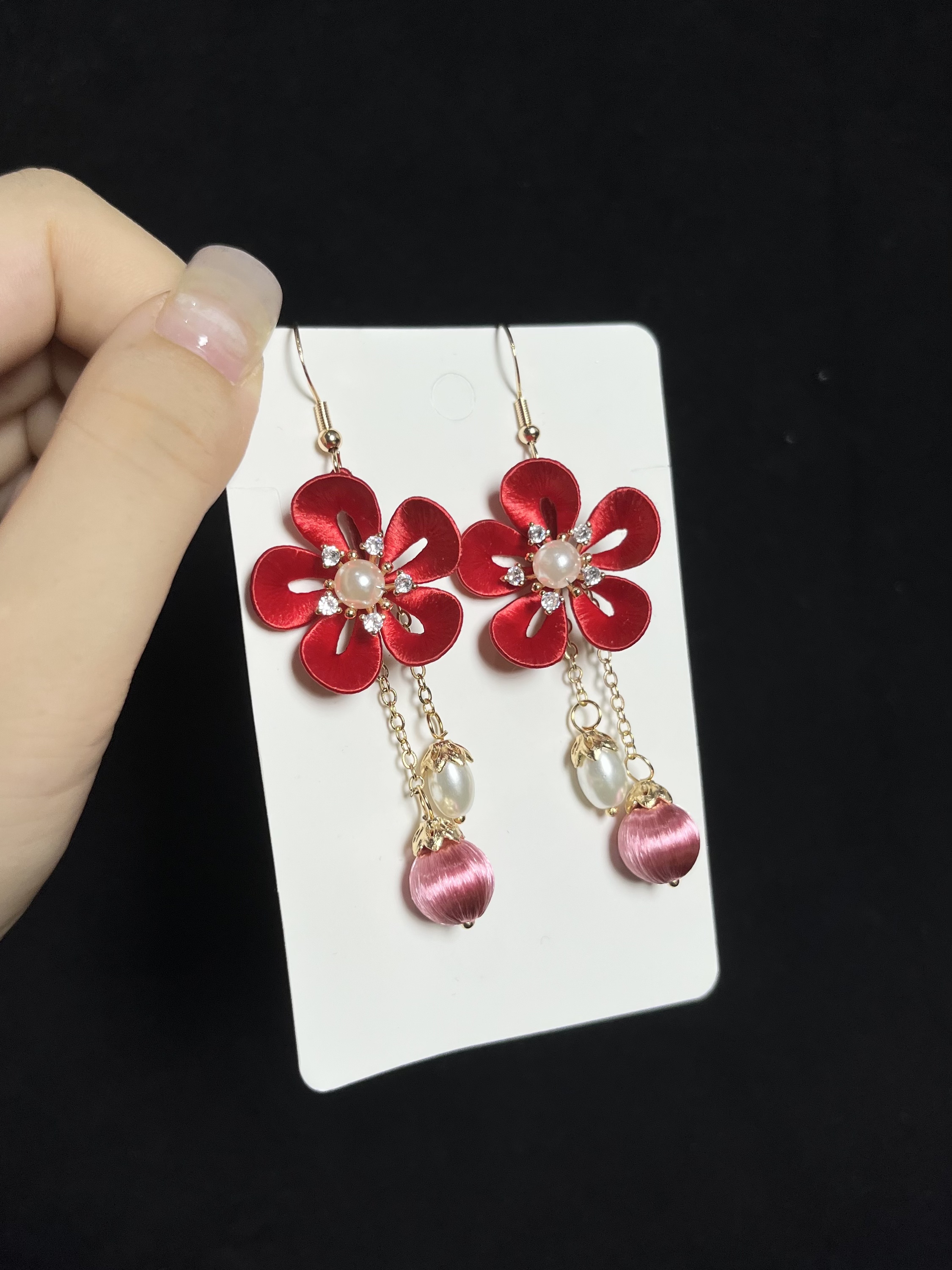 缠花纯手工梅花独特设计小清新花朵耳环百搭森系气质夏日元气少女