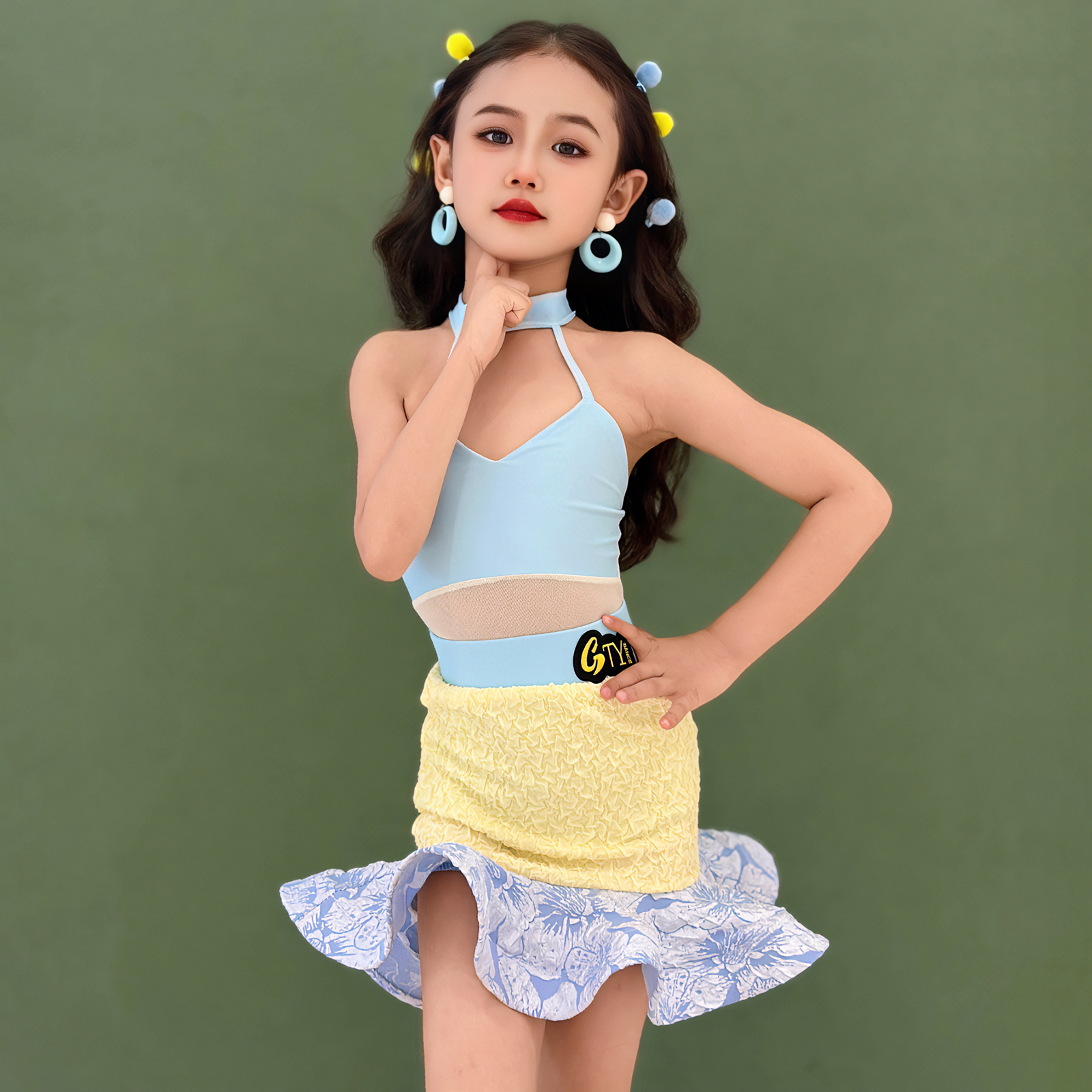 GTYdance夏季新款拉丁舞服女童挂脖领练功服女孩无袖舞蹈服L22820