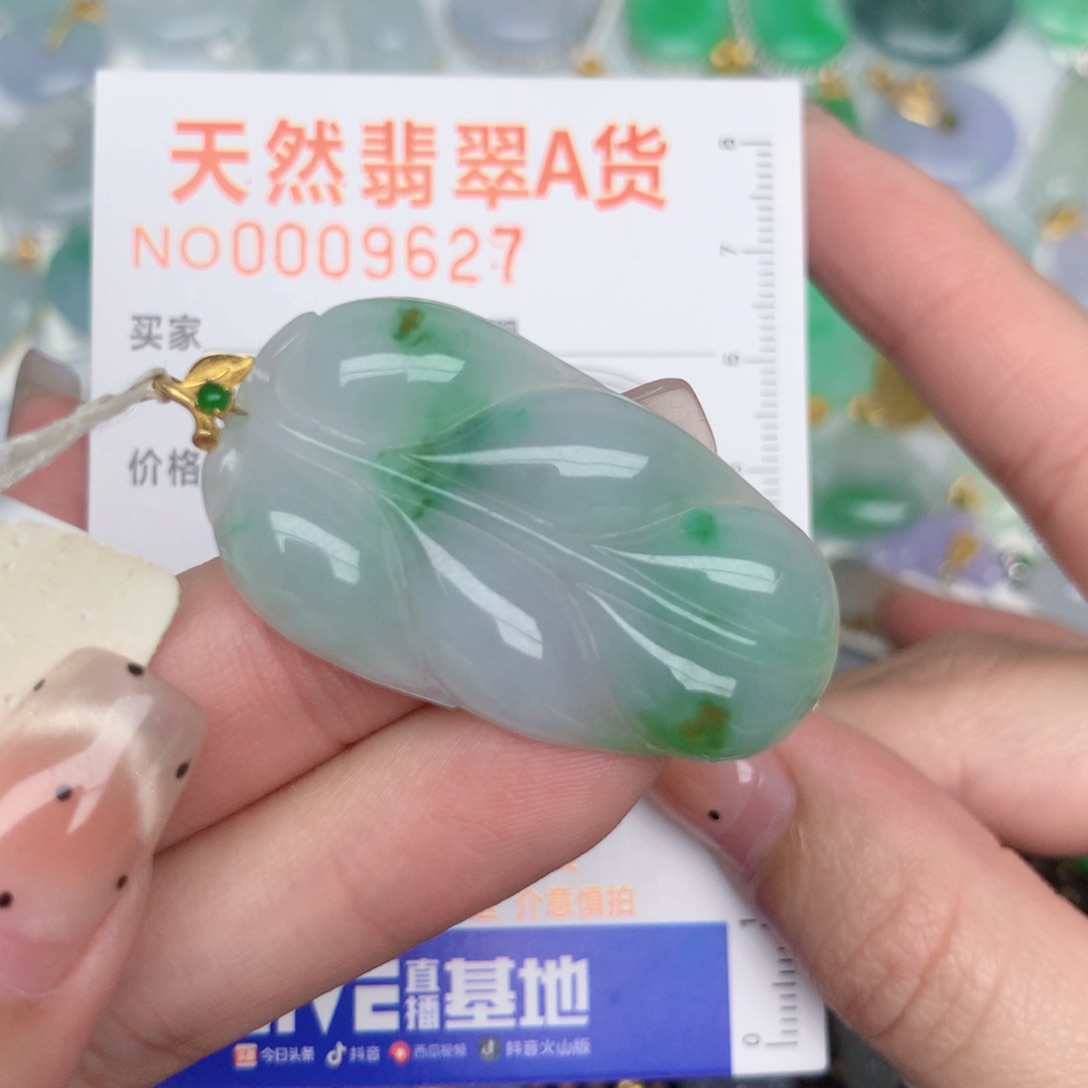 翡翠18K金镶嵌颈饰叶子