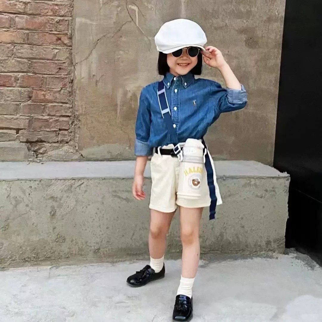 小马刺绣牛仔棉布学院风休闲长袖衬衫春秋