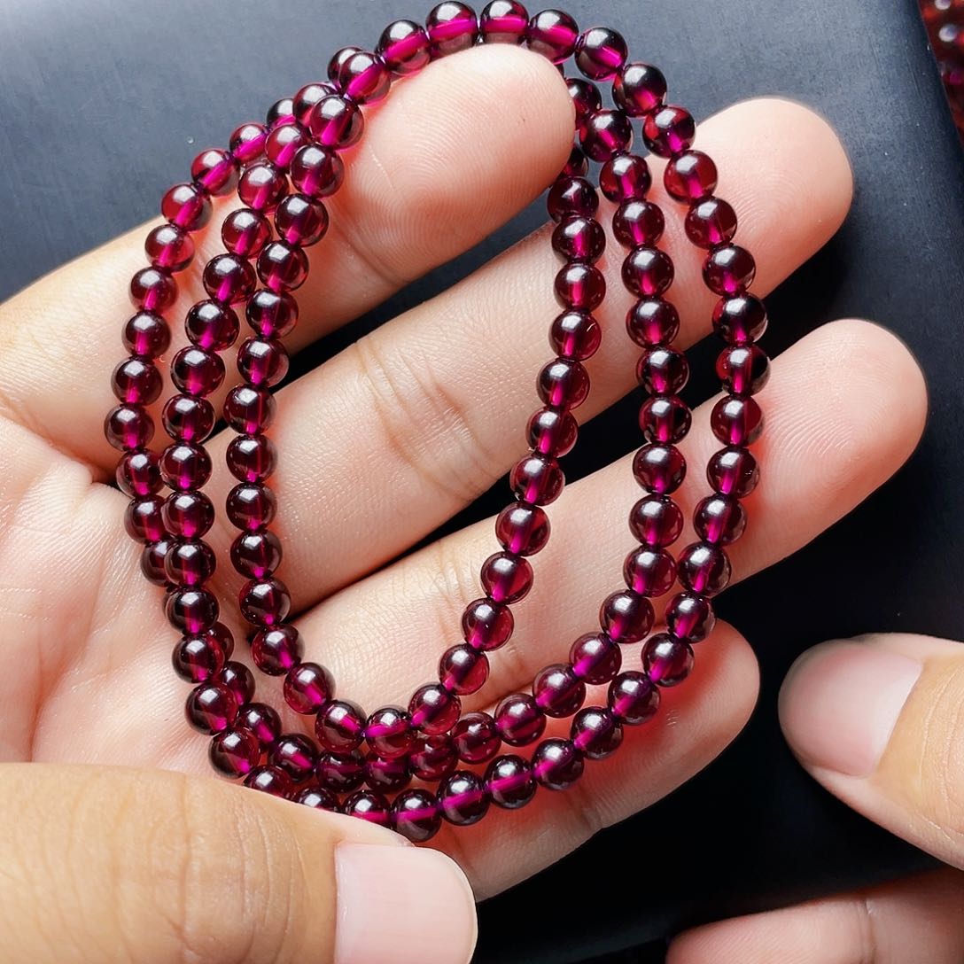 石榴石手链未镶嵌优****）5.3MM毕业级紫牙乌三圈天花板