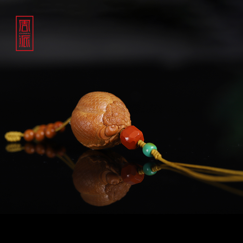 周派春毅核坊金玉满堂橄榄核单子满工苏工核雕文玩手机钥匙链