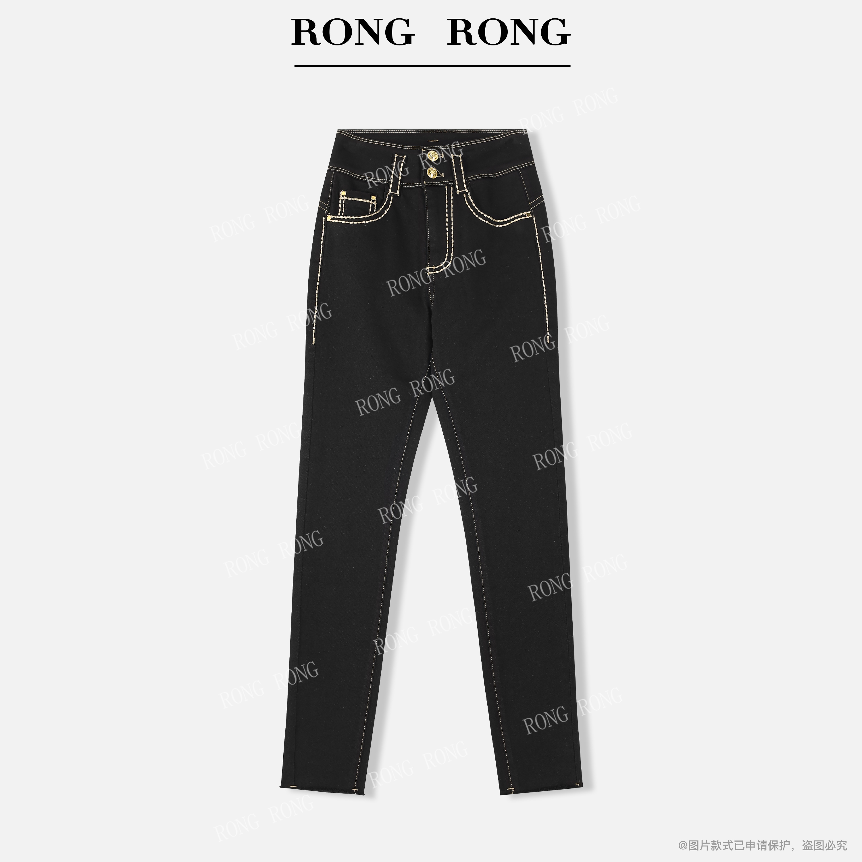 溶溶J【压线提臀牛仔】RONGRONG 高腰收腹提臀撞色绣线牛仔裤RR5675
