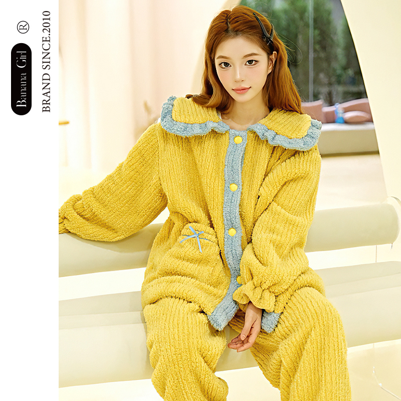 Bananagirl睡衣女秋冬季循环蓄温速暖家居服外套可外穿