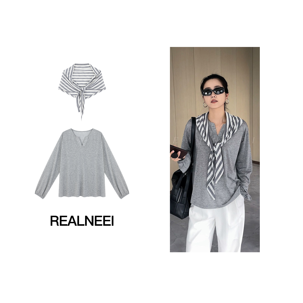 松弛两件套丨25年夏季新品天丝宽松休闲T条纹披肩两件套23092-T