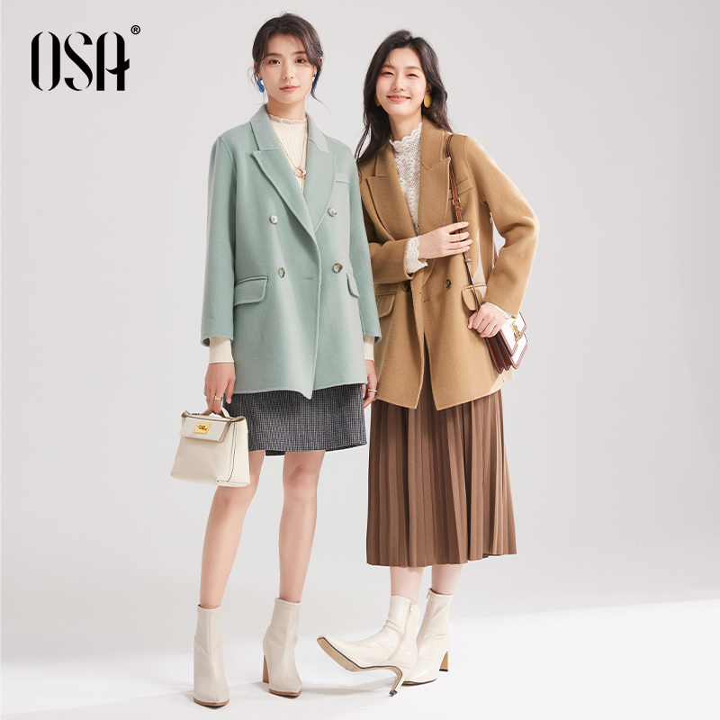 OSA女士羊毛呢子大衣小个子短款毛呢外套秋冬S122D21005