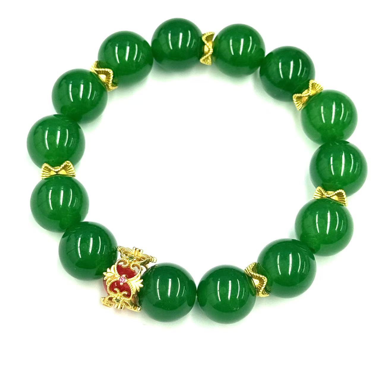 s1200-国风设计款翠青冰魄金宝绿玛瑙圆珠手串-赠礼盒