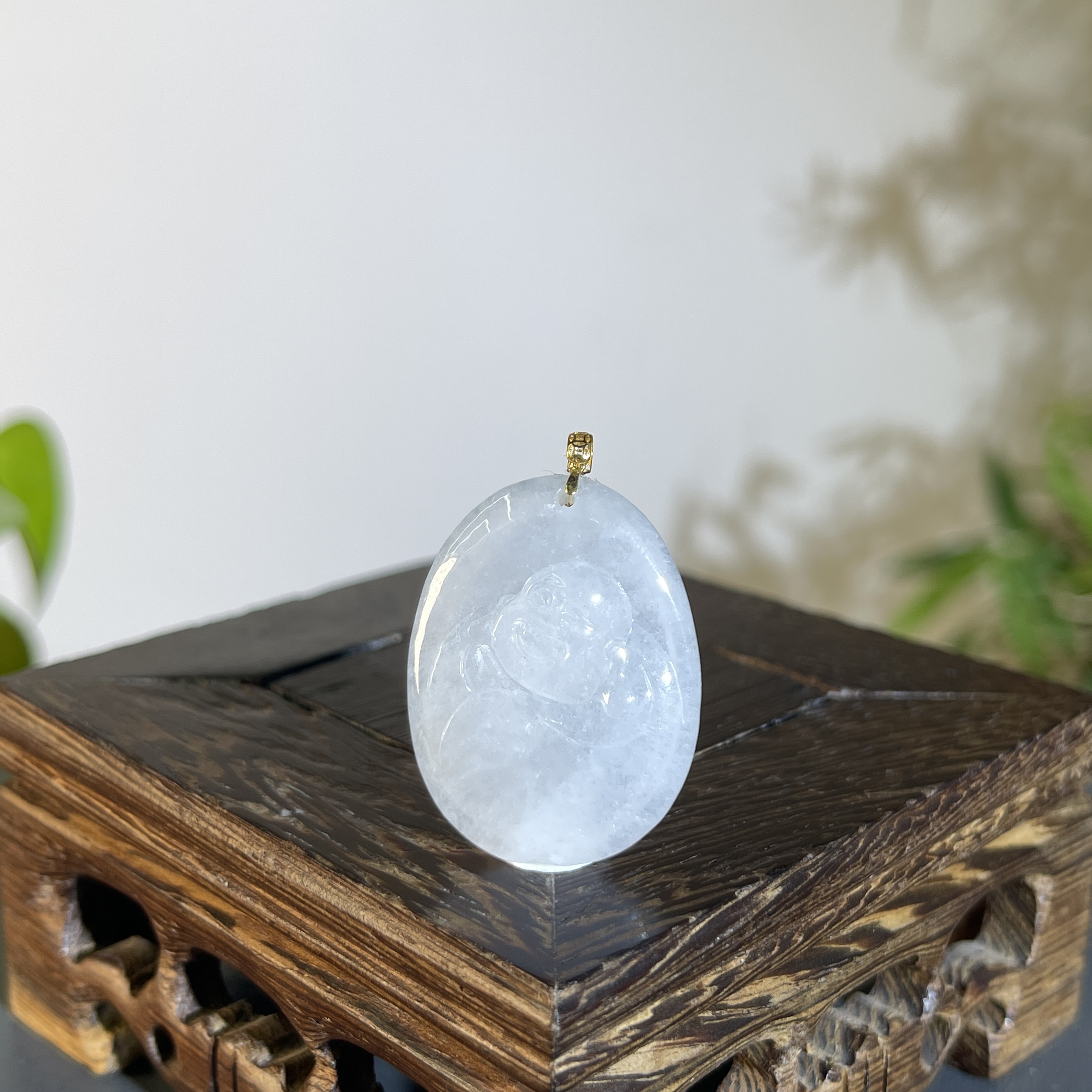 JTW12-015 天然缅甸A货翡翠 18K扣弥勒佛