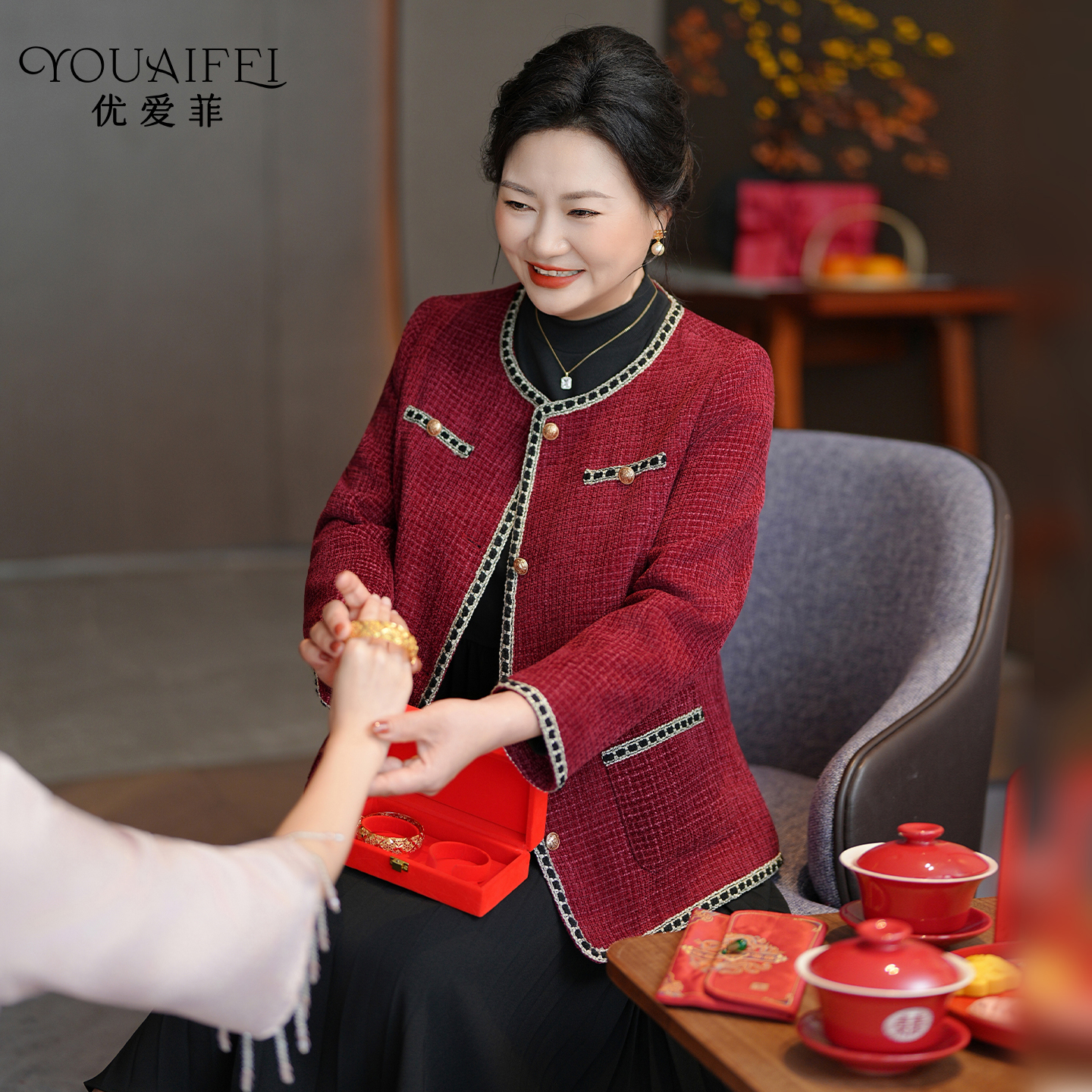 洋气新款小香风外套婚宴妈妈装秋季加大码高贵中老年女装WW25757