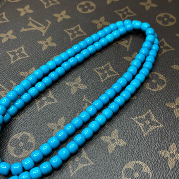 蓝色8mm老型桶珠项链简约设计款