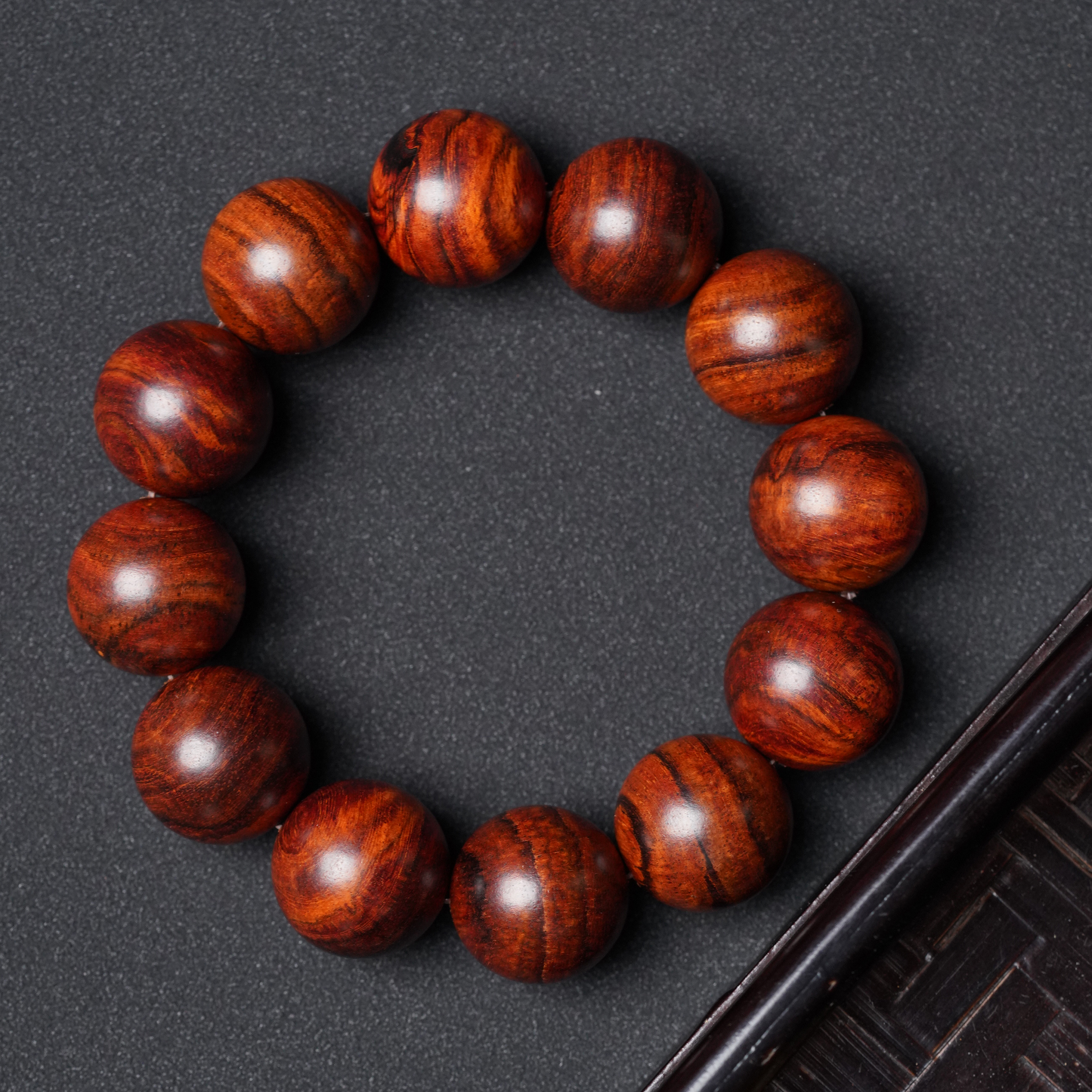 【元古出品】18海南黄花梨爆满虎皮纹水波纹木质佛珠文玩手串圆珠