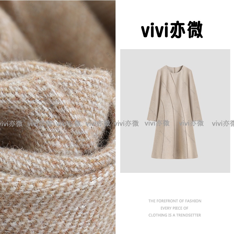 vivi亦微丨秋冬新款优雅气质收腰A字连衣裙