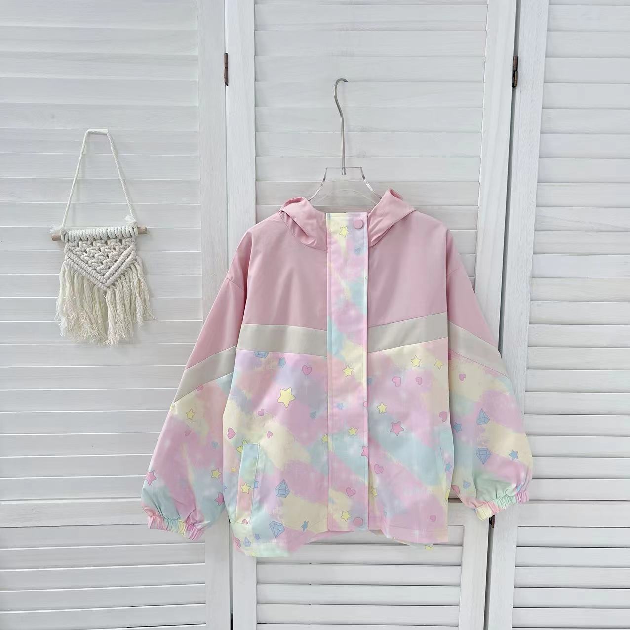 【米果妈】女童2025秋季新款拼色连帽外套B5029