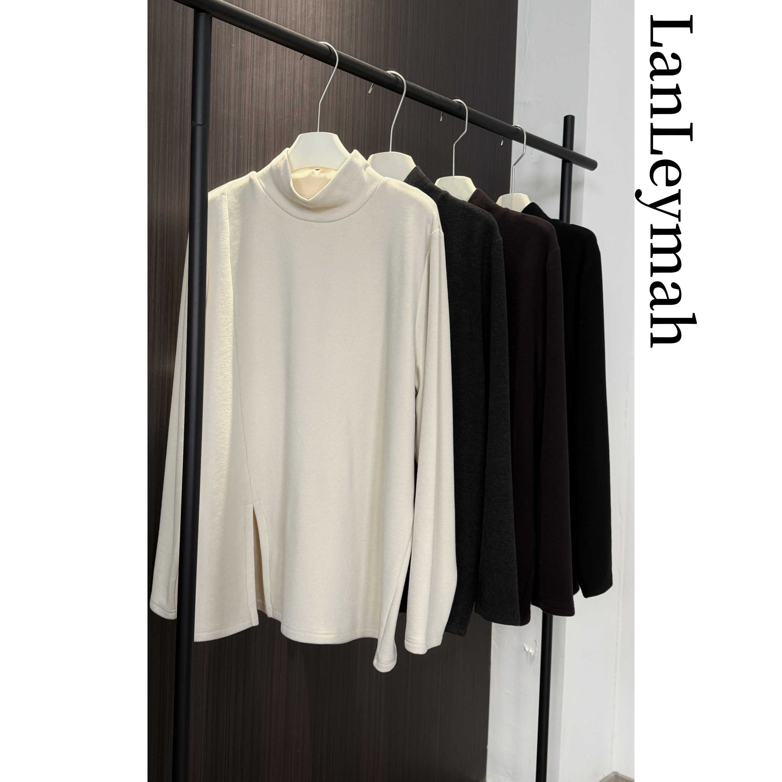LanLeymah【果冻绒半高领】宽松版 长袖冬季百搭打底衫 内搭T恤