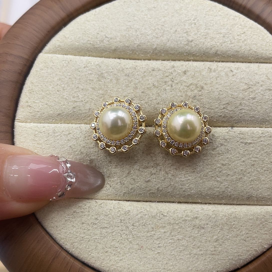 海水珍珠银S925镶嵌耳饰