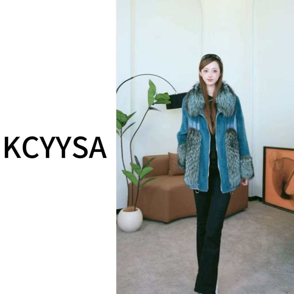 KCYYSA2026新款设计师轻奢气质冬季保暖水貂银狐皮毛92075